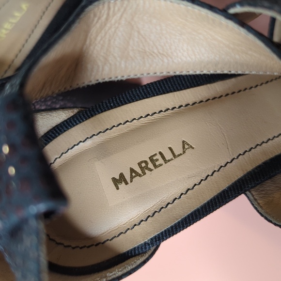 MARELLA Cap Toe Black Leather Block Heels Size 40/10 - Picture 10 of 16